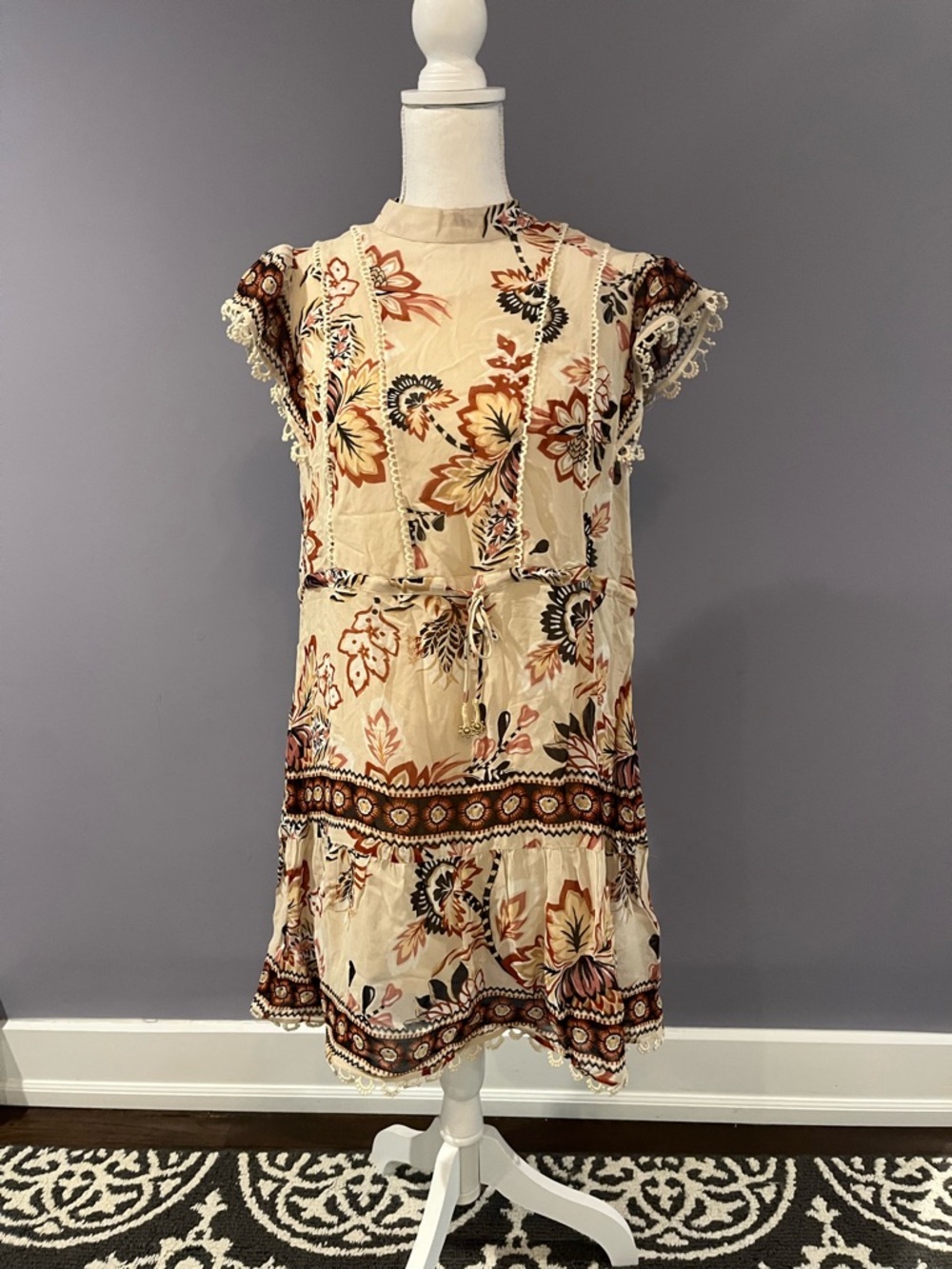 FARM Rio Cream Mini Dress with Brown Floral Print